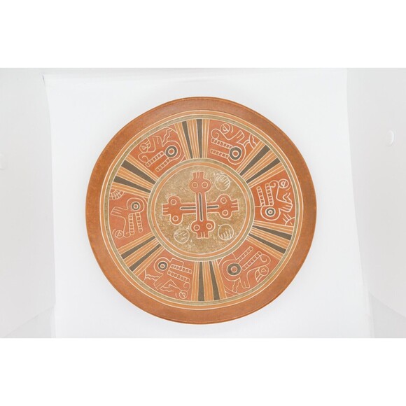 Vintage Handmade Plate Mayan Terracotta Wall Hanging Etched Plaque Aztec Lizard - Picture 1 of 6